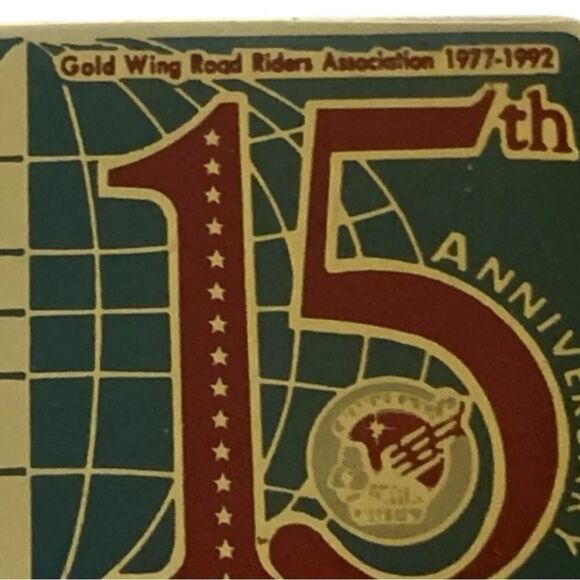 Vintage 1992 GWRRA 15th Anniversary Enamel Pin Button Honda Goldwing Motorcycle - Picture 6 of 6